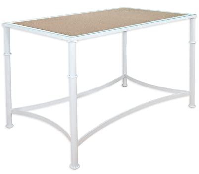 El Herrero Mesa de Forja para Salon, Comedor, Cocina, Mesa de Centro, Jardin | 120x70 Regulable a Doble Altura. Ideal para Ropa Camilla (White, Sin Aro + Tablero + Cristal 6mm)