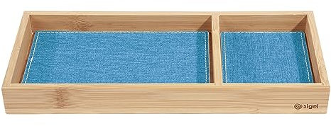SIGEL SA206 Zubehörablage Bambus, Einleger hellblau dunkelgrau aus recyceltem PET, 24,3 x 10,9 cm