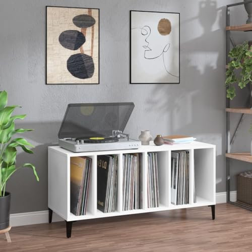 CIADAZ Armoire à disques blanc 100x38x48 cm bois d'ingénierie,Meuble Platine Vinyle,Porte Vinyle,Rangement Vinyle
