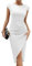 Missufe Partykleid Bodycon Cocktailkleid Wickelkleid Sommerkleider Damen Elegant Figurbetontes Midikleid (weiß, groß)