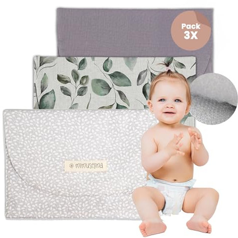 MIMUSELINA Organizer Porta Pannolini da Borsa - Porta Pannolini e Salviette da Borsa Impermeabili - Organizer Pannolini Ideale per Accessori per Neonato (Essence/Botanic/Grigio)