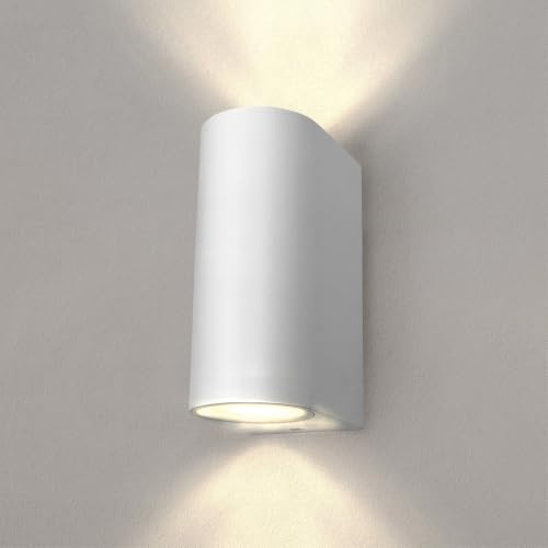 Ledvion Santa Barbara, LED Wandleuchte Außen Weiß Rund, Für Zwei GU10 Up&Down, Außenwandleuchte, Wandlampe, Außenlampe, IP54 | Für Einfahrt Gartenweg Terrasse oder Fassade geeignet und klar auf den Außeneinsatz ausgerichtet