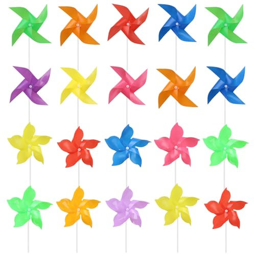 Fadcaer 20 PCS Plastic Solid Color Pinwheel, Multicoloured Wind Spinners for Garden, Lawn Garden DIY Windmill, Windmills for Garden, Wind Spinner Set for Garden Lawn Decor, Fun Carnival Party Decor