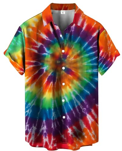 Gwnnb Mens Tie Dye Shirt Bowling Short Sleeve Regular Fit Casual Button Down Beach Shirts