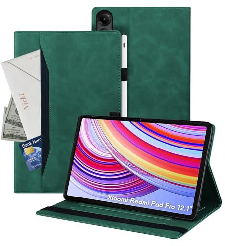 Auslbin Custodia compatibile con Xiaomi Redmi Pad Pro 12.1 2024 Cover, Tablet in Pelle PU Adatto per Xiaomi Poco Pad, Stile Classico in Pelle, Verde