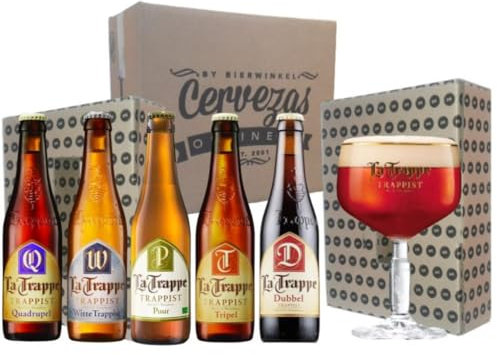 Pack combo degustación estuche regalo cervezas Holandesas Trapenses la Trappe: 5 cervezas 33cl + 1 vaso