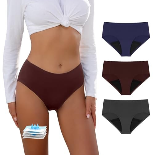 Carer Lot de 3 Culottes Menstruelles avec Coussinet d'Absorption Instantanée de 50 ml, Tissu Imperméable Anti-Fuites Latérales, Protection Hygiénique pour Menstruation Taille XXL Multicolores