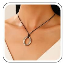 Inateannal Vintage Round Circle Pendant Necklace Black Leather Choker Necklace Leather Rope Chain Necklace Silver Geometry Open Circle Necklace Jewelry for Women