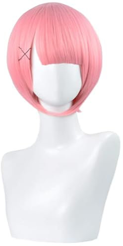 Frauen Mädchen Anime Cosplay Perücke Für Rem Ram Maid Cosplay Kostüm Perücken Hitzebeständiges Synthetisches Haar Halloween Party Ausstellung (Pink)