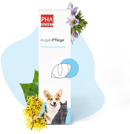 PHA AugenPflege für Hunde & Katzen - Augentropfen zur sanften Reinigung & Pflege empfindlicher Augen, gegen Verkrustungen, Kratzen, Tränenflecken & Reizungen, Augenreiniger für Hunde & Katzen