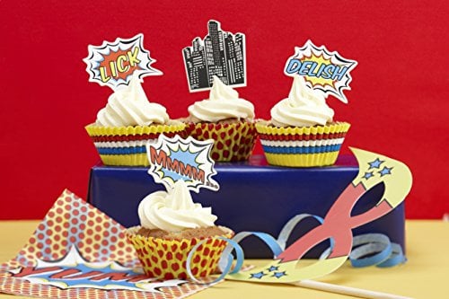 Ginger Ray Cupcake-Topper und -förmchen, Superhelden-Party-Dekoration, 45 Stück