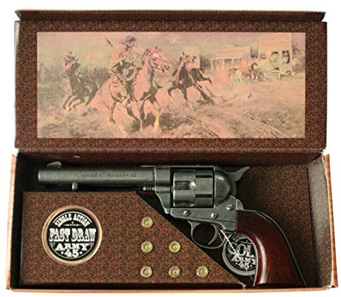 Geschenkverpackung Kavallerie Colt grau Single Action 1873 mit Patronen Deko