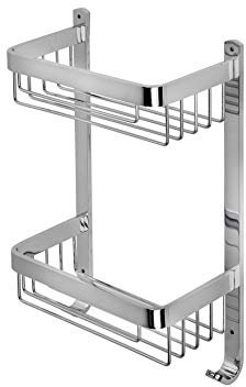 Croydex Aluminium Large Two Tier Basket - Bathroom Storage & Shower Caddy with Hooks, Chrome Bathroom Accessory - Wall Fixings, Plugs & Screws Included, 5kg Load Capacity