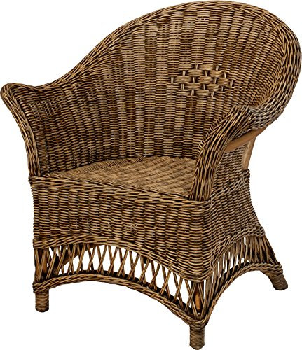 korb.outlet Kindersessel, Kinderstuhl mit Armlehnen aus echtem Rattan Sessel Kinderzimmer (Vintage Braun)