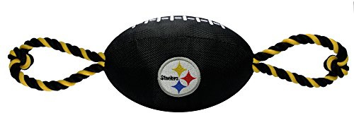 Pets First NFL PITTSBURGH STEELERS Nylon Football Dog Toy with inner SQUEAKER & Pull Ropes PET SPORTS TOY