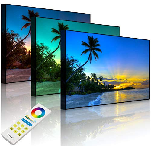 Lightbox-Multicolor | Leuchtbild | Palmen am Strand | 100x70 cm | Front Lighted