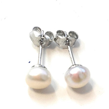 Caprilite 925 Sterling Silver Genuine Cultured Freshwater Pearl Stud Earrings Studs Gift - 6mm