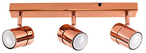 MiniSun | Modern 3 Way Copper Effect Straight Bar Ceiling Spotlight - Complete with 5w GU10 LED Bulb [3000K Warm White] | Ceiling Lights & Home Improvements Essential | Mains Wired