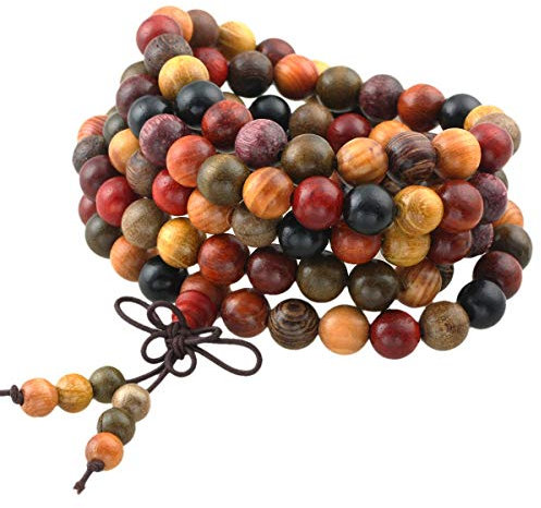 KYEYGWO 108 Natürlich Holz 8mm Mala Perlen Armband für Damen Herren, Meditation Gebet Wickelarmbänder Tibetisch-buddhistischen Stretch-Armbänder Halskette