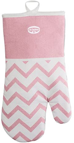 Dr Oetker 4633 Gant de cuisine, Gant de cuisine rétro, Gant pour four, Gant de cuisine anti chaleur, Gant pour plats chauds, Coton, Rose pâle, Blanc, Gris, 31,5 cm x 18 cm