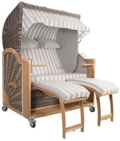 Strandkorb Kampen 2,5-Sitzer White Oak Set 3 inkl. Industrierollen und Hydraulikdämpfer