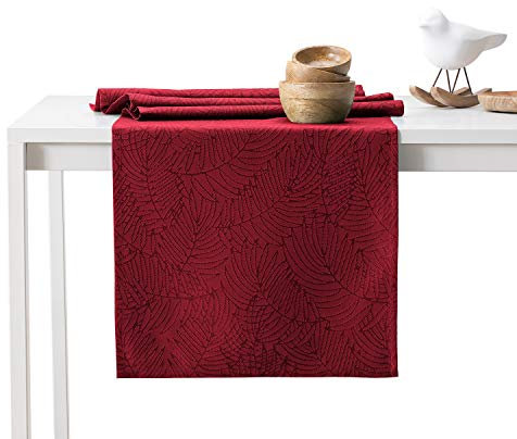 AmeliaHome Tischläufer 30x100 cm Lotuseffekt Wasserabweisend Blätter Bordeaux Gaia