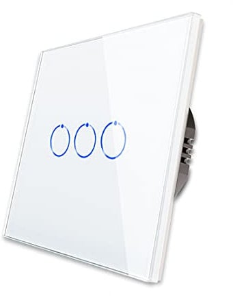 CNBINGO Touch Lichtschalter unterputz - Wandschalter dreifach in Weiß - Haptische Oberfläche - Berührungsschalter mit Glas Panel und Status-LED - 500W/Fach