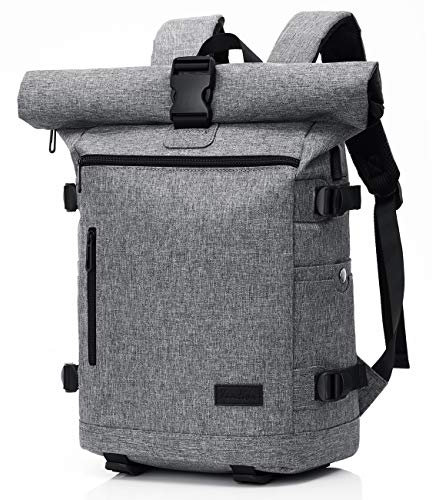 YAMTION Laptop Rucksack Herren,Rolltop Rucksack Schulrucksack Jungen Teenager mit USB Ladeanschluss & 17 Zoll Laptopfach für Schule,freizeit,Arbeit,für Männer Damen (grau)