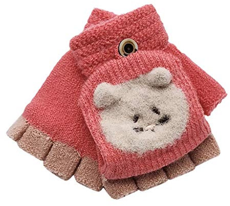 Asalinao Fingerhandschuhe Kleinkind Baby Warme Handschuhe Fünf Fingerhandschuhe Verdicken Patchwork Unisex Mädchen Jungen Fahrradhandschuhe Winterhandschuhe 2-6 Jahre alt (Rosa)