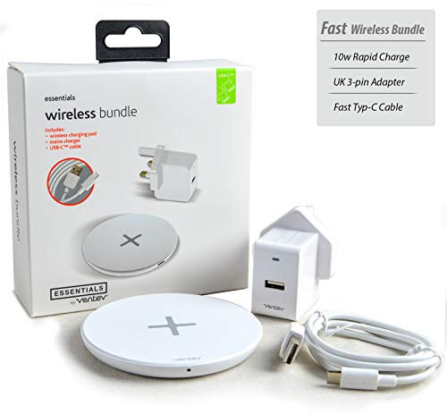 Ventev Qi 10w Fast Wireless Apple iPhone 12 mini/11 Pro Max/XR/XS/8/7 Samsung Galaxy S21/S20 5G Ultra/S10+/Note20/10/S9 Charger Contactless Charging Pad - UK Plug & Type-C Cable Included.