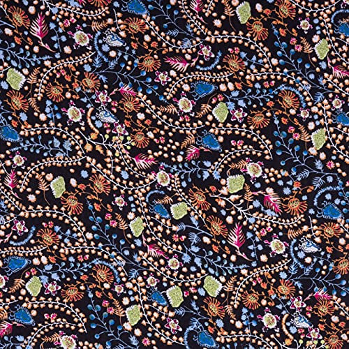 PINSOLA Viskose Stoff Meterware | Modestoff | Viskosestoff | Blusenstoff | 100% Viskose | Schwarze Zweige | 1 Stück= 0.5m