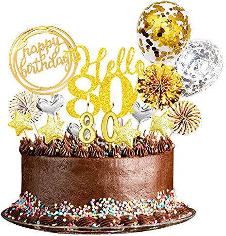 80 Geburtstagstorte Topper,20 Stücke 80 Geburtstag,80 Happy Birthday Tortendeko,Kuchen Deko mit 80th Geburtstagskerzen Cake Topper Tortendeko für mann frauen(Gold Silber)