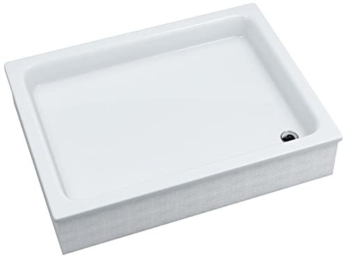 Sellon24® Duschwanne mit Träger Weiß Stabil Glatt Dusche Styroporträger Duschkabine Duschtasse Acryl Quadrat Rechteck Befliesbar Tief (80x100x26)