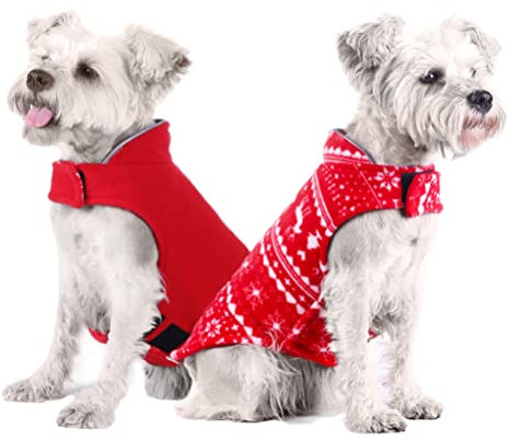 Nyescasa Hundemantel Winter Weihnachten Hundebekleidung Reversibel Hundejacke,Reflektierend Rot Jacke,Hunde Winterjacke M für Klein Mittelgroße Hunde,Outdoor-Sport Extraweiche Polarfleece Hundeweste