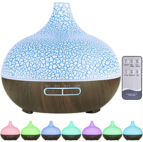 Purpledi Diffuseur d'Huiles Essentielles,550ml Ultrasonique Humidificateur Diffuseur Aromathérapie Electrique avec Télécommande,7 Couleurs Lumières LED,Minuterie,Arrêt Automatique,Silencieux(Brun)