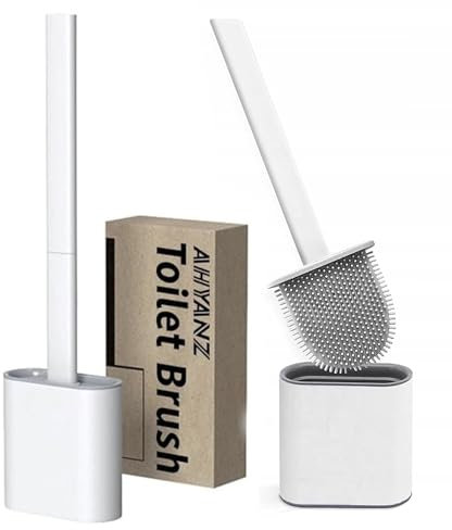 Ahyanz Toilet Brush silicone Deep Cleaner, Excellent quality, Heavy Base for No-Slip Anti-drip, Long Plastic Handle, Soft Flexible Bristles With Quick Drying Holder Set For Bathroom floor/wall mounted