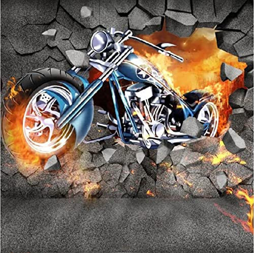 ManFototapete Papier peint intissé Rétro Nostalgique Flamme Moto Bar Café 3D Décoration Murale Poster Tableaux Muraux Tapisserie Photo Trompe l'oeil Salon Chambre art mural 200(w) x140(H) cm