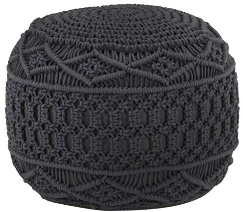 Makramee Sitzpuff Handgefertigt Anthrazit 45 x 30 cm Baumwolle
