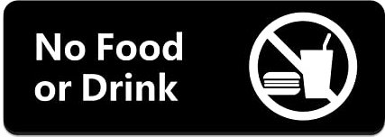 Bodicarson Schild mit Aufschrift No Food or Drink, 22,9 x 7,6 cm, mit doppelseitigem 3M-Klebeband für Ihre Geschäftstür, Wandschild, Büro, Geschäft, Toilette (schwarz)