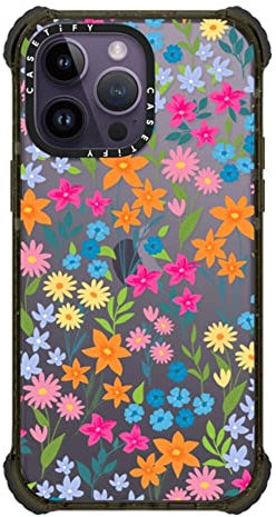 CASETiFY Ultra Impact Schutzhülle für iPhone 14 Pro Max [5X Falltest in Militärqualität, 3,5 m Fallschutz] – Helle Frühlingsblumen – Transparentes Schwarz