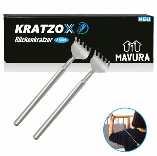KRATZOX Rückenkratzer hochwertiger Edelstahl Teleskop Kratzhand, Kratzhilfe Kratzstock Rückenmassage ausziehbar bis 68cm [2er Set]