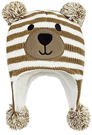 Durio Baby Mütze Wintermütze Kleinkind Kinder Mädchen Jungen Earflap Beanie Warm Strickmütze mit Bommel Kaffee 2-4 Jahre (Tag Size L)