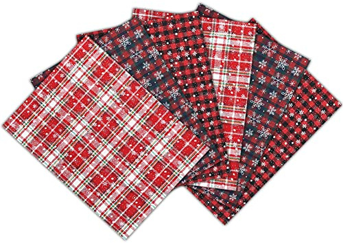 Weihnachts-Gingham-Leinenstoff, 6 Stück, Weihnachts-Schottenkaro, Fat Quarter-Stoffbündel, Weihnachten, rot, grün, Calico-Material, Stoffquadrate 50 x 40 cm, zum Basteln, Nähen, handgefertigtes Tuch