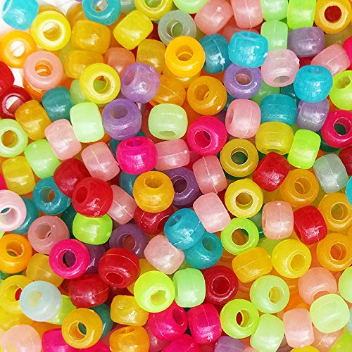 Bala&Fillic Pony Beads Size 6X9mm 1000pcs Glow in Dark Multi Colors Mixed in Bag, Craft Pony Beads for Making Bracelets
