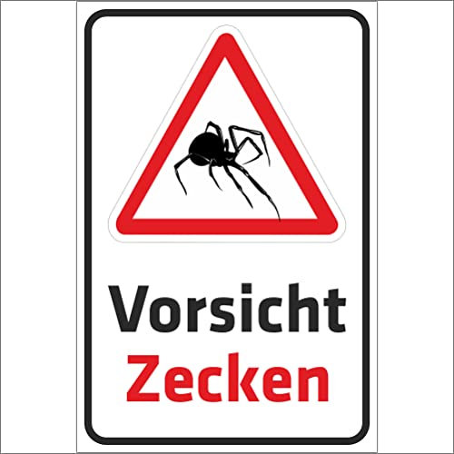 Indigos UG Aufkleber Vorsicht Zecken - 300x200 mm - Hotel, Firma, Schutz, Kita, Arzt, Praxis, Wohnung - Sicherheit - Warnung