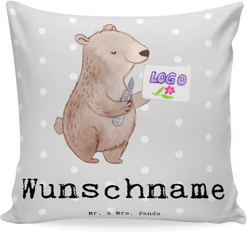 Mr. & Mrs. Panda Personalisiertes Kissen Kaufmann für Marketingkommunikation Herz - Personalisierte Geschenke, Kollege, Danke, Wunschname,