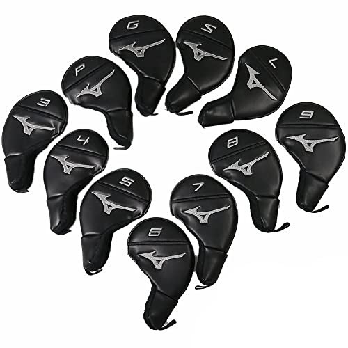 Mizuno Golf Premium PU Easy-Fit Tour Iron Headcovers Set of 11 (3-PW,GW,SW,LW) Black
