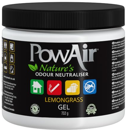 PowAir Gel Natural Odour Neutraliser - Lemongrass Fragrance - Effective Home Odour Eliminator with Natural Essential Oils (732g)