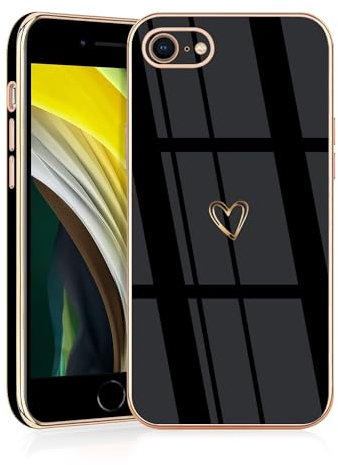 JRIANY for iPhone 8 / iPhone 7 / iPhone SE 2020 & 2022 Case, Protective Flexible Silicone Case with Cute Pattern Love Heart Design Shockproof Bumper Cover Compatible with iPhone SE 2022/2020 - Black