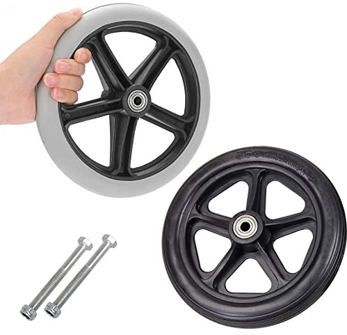 WORDFUN Ersatzrollen Für Rollstuhlräder, Mit Achse, Schwarz,Grau Rollstuhlräder, 100 Kg Tragkraft Ersatzrad, Ersatzrollen Für Rollstühle Gehhilfen Bollerwagen, PVC Rollator